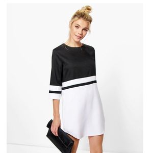 Boohoo black and white color block shift dress